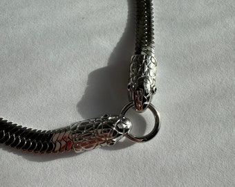 Stainless Steel Snake Charm Holder Ring Herringbone Necklace, Unique Jewelry, Waterproof, gift for her, gift idea