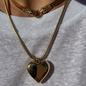 18K Gold Plated Stainless Steel Large Bubble Puffy Heart Necklace, Unique Jewelry, Waterproof, Gift For Her, Gift Idea image 1