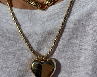 18K Gold Plated Stainless Steel Large Bubble Puffy Heart Necklace, Unique Jewelry, Waterproof, Gift For Her, Gift Idea