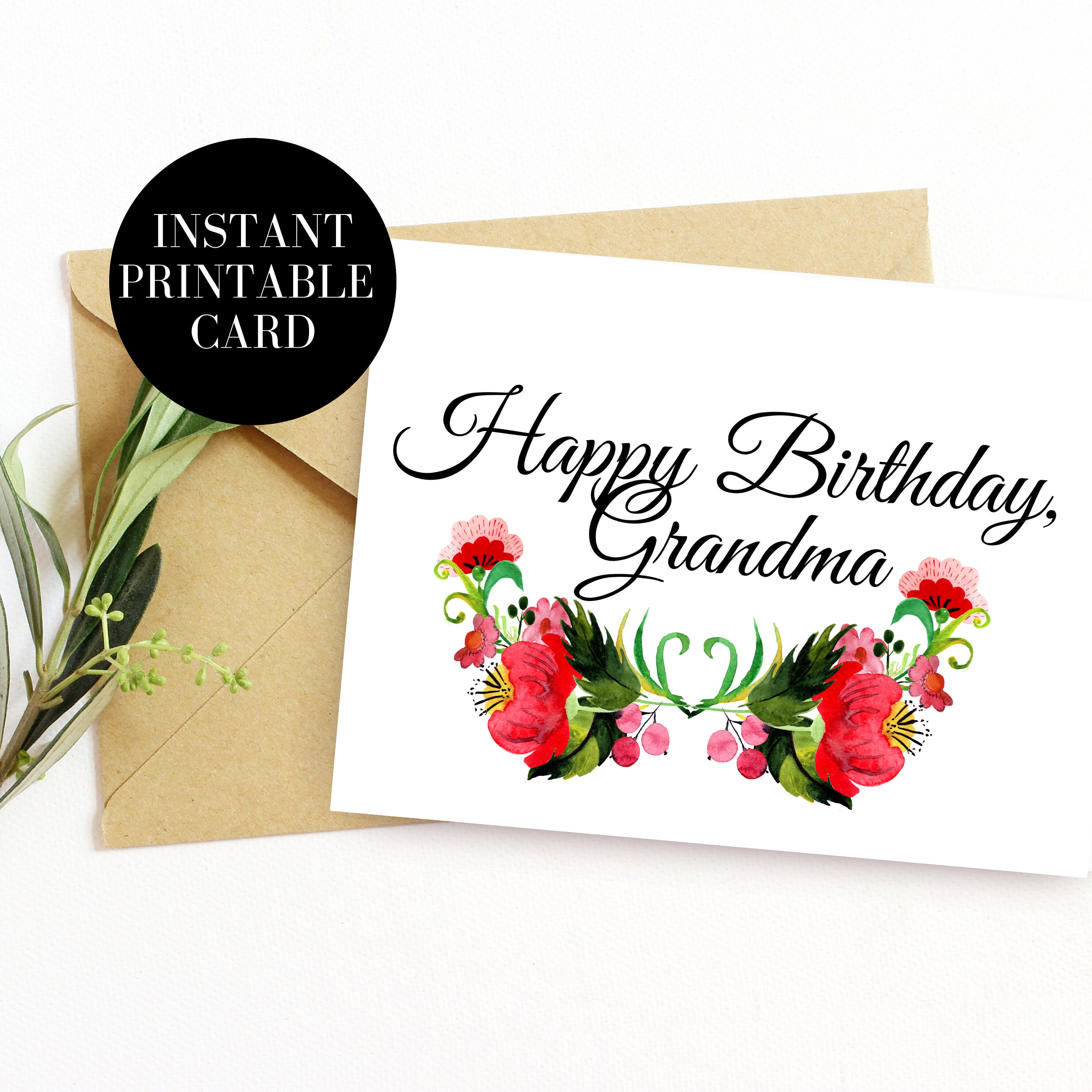 Happy Birthday Grandma Printable Card Instant Download Etsy