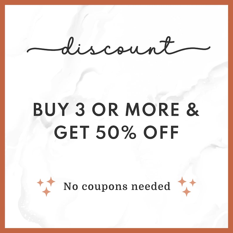 May include: White and gray marble background with a discount offer: Buy 3 or more & get 50% off. No coupons needed.