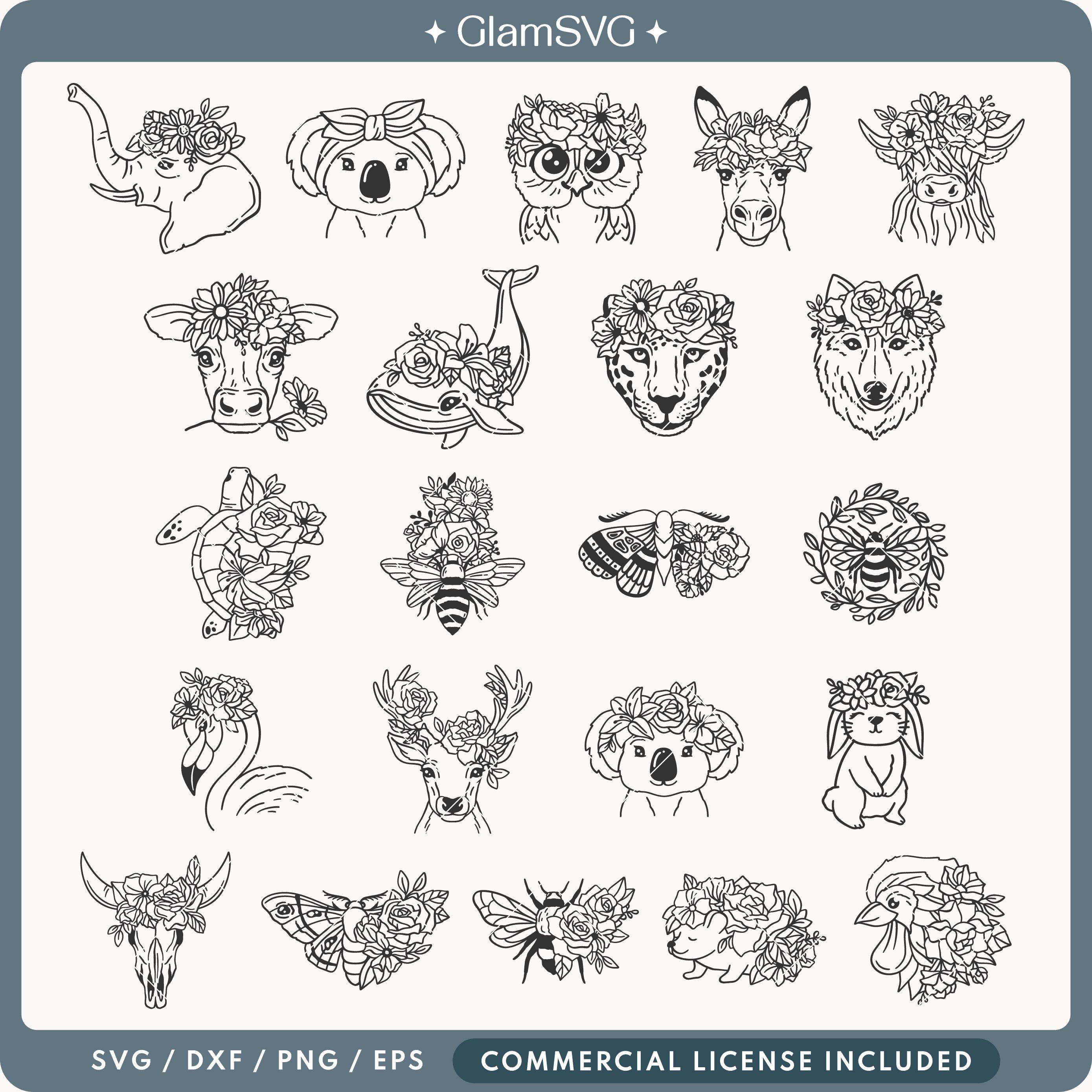 Floral Animal SVG Bundle | Commercial Use (digital Download) - Etsy