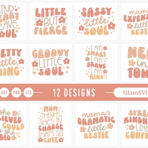 Retro kleines Mädchen SVG Bundle Little Girl Zitate Spruch Kleinkind SVG Groovy SVG wellig Retro-Svg-Dateien für Cricut Retro Zitate svg