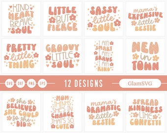Retro Little Girl SVG Bundle Little Girl Quotes Saying Toddler Svg Groovy Svg Wavy Retro Svg Files for Cricut Retro Quotes Svg