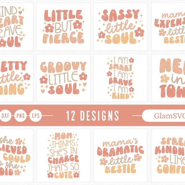 Rétro petite fille SVG Bundle petite fille citations disant Toddler Svg Groovy Svg Wavy Retro Svg fichiers pour Cricut Retro citations Svg