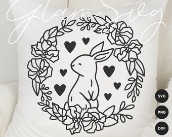 Easter Bunny in a Floral Wreath SVG | Easter SVG Cut Files for Cricut | Rabbit Wreath Home Decor SVG | Digital Download