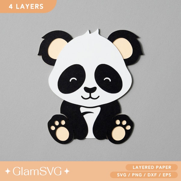 Panda Papier Piecing SVG | Papier superposé Panda mignon SVG | Projet de papier cartonné | Scrapbooking SVG Couper des fichiers pour Cricut | Téléchargement numérique