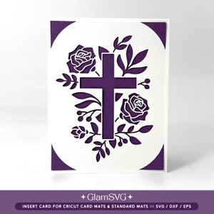 Karta z wstawką z krzyżem i kwiatami SVG | Karta wielkanocna SVG | Karta chrztu SVG | Pierwsza komunia | Karta Cricut Joy, Cricut Maker, Cricut Explore