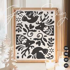 Cervi e uccelli di Natale SVG / Decorazioni per la casa di Natale scandinavo SVG File tagliati per Cricut / Download digitale
