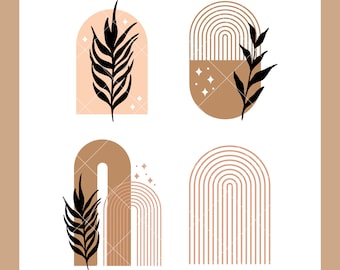 Modern Boho Rainbow SVG Bundle | Boho Leaves SVG Cut Files for Cricut | Minimalist Wall Decor Digital Download