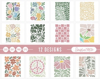 Danish Pastel Flowers SVG Bundle, Flowers svg, Floral svg, Abstract svg files, Peace and Love Svg, Wall art svg, Wall decor Svg Files, Png