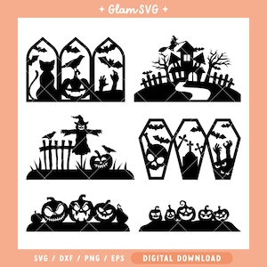 Halloween Scene Silhouettes SVG Bundle | Witch & Bats SVG Cut Files for Cricut | Digital Download