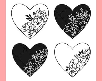 Floral Hearts SVG Bundle | Valentine's Day SVG Cut Files for Cricut | Hand Drawn Love SVG | Digital Download