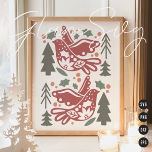 Aves de Natal SVG | Arquivos de corte SVG de Natal escandinavo para Cricut | Natal desenhado à mão SVG | Download Digital