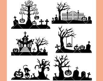 Halloween Scene Silhouettes SVG Bundle | Halloween Pumpkins SVG Cut Files for Cricut | Digital Download
