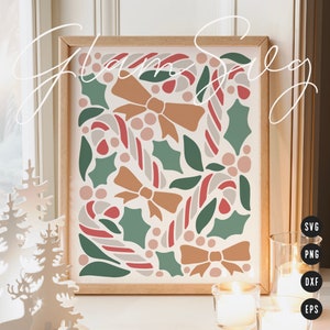 Christmas Candy Canes and Bows SVG | Christmas Danish Pastel Home Decor SVG Cut Files for Cricut | Retro Christmas SVG Digital Download