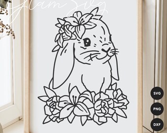 Easter Bunny & Flowers SVG | Easter SVG Cut Files for Cricut | Rabbit Floral Home Decor SVG | Digital Download