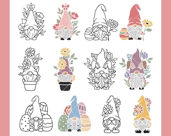 Easter Gnomes SVG Bundle | Happy Easter SVG Cut Files for Cricut | Spring Hand Drawn SVG | Floral svg | Digital Download