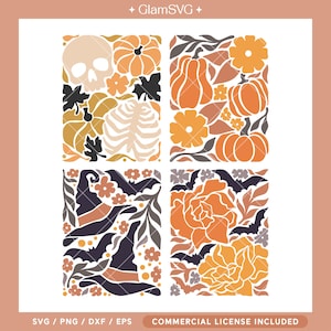 Totenköpfe, Fledermäuse, Hexenhüte, Florales Dänisches Pastell SVG Bundle | Halloween SVG | Herbst Wohnkultur SVG Schnitt Dateien für Cricut | Digitaler Download