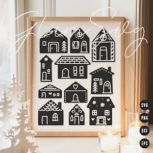 Casas de invierno escandinavas SVG / Christmas Village SVG Archivos de corte para Cricut / SVG dibujado a mano / Descarga digital