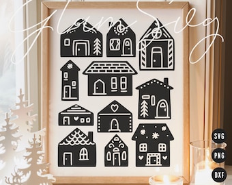 Scandinavian Winter Houses SVG | Christmas Village SVG Cut Files for Cricut | Hand Drawn SVG | Digital Download