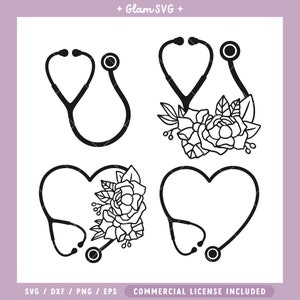 Stethoscope SVG Bundle, Stethoscope Floral SVG, Nurse Svg file, Nursing Svg cut file, Flower Stethoscope SVG, Doctor Svg, Medical Svg, Png