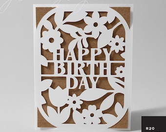 Happy Birthday Insert Card SVG | Birthday SVG Card | Floral Birthday SVG Card | R20 | Cricut Joy Card, Cricut Maker, Cricut Explore