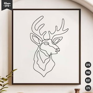 Linea continua Testa di cervo SVG / Renna Natale Home Decor SVG File di taglio per Cricut / Download digitale