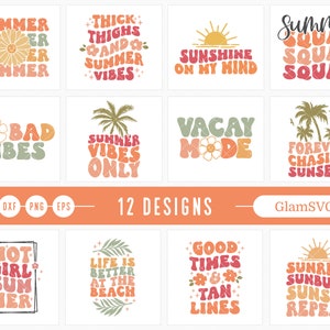 Paquete SVG de verano retro, SVG de verano, Svg de verano, Svg de refranes de verano, Citas de verano Svg, Svg retro ondulado, Archivos Svg para Cricut, Svg retro