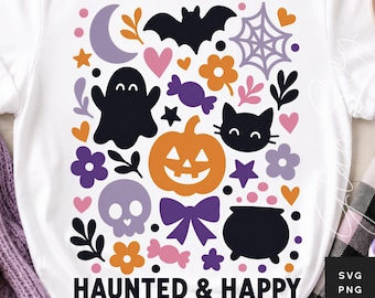 Haunted & Happy Halloween SVG | Schädel, Fledermäuse, Kürbisse, Katze Cut File (Digitaler Download)