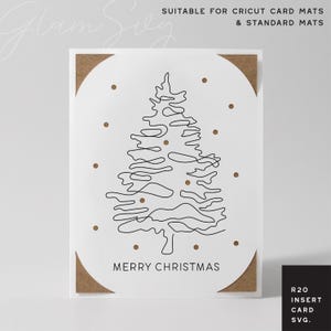 Tarjeta de inserción navideña SVG / Árbol de Navidad de línea continua navideña para tapetes de tarjetas Cricut y tapetes estándar / Feliz Navidad SVG / R20