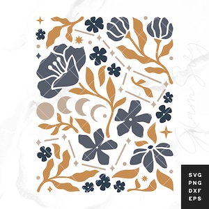 Costellazioni e fiori Boho SVG / SVG botanico / File di taglio SVG per decorazioni floreali per la casa per Cricut / Download digitale