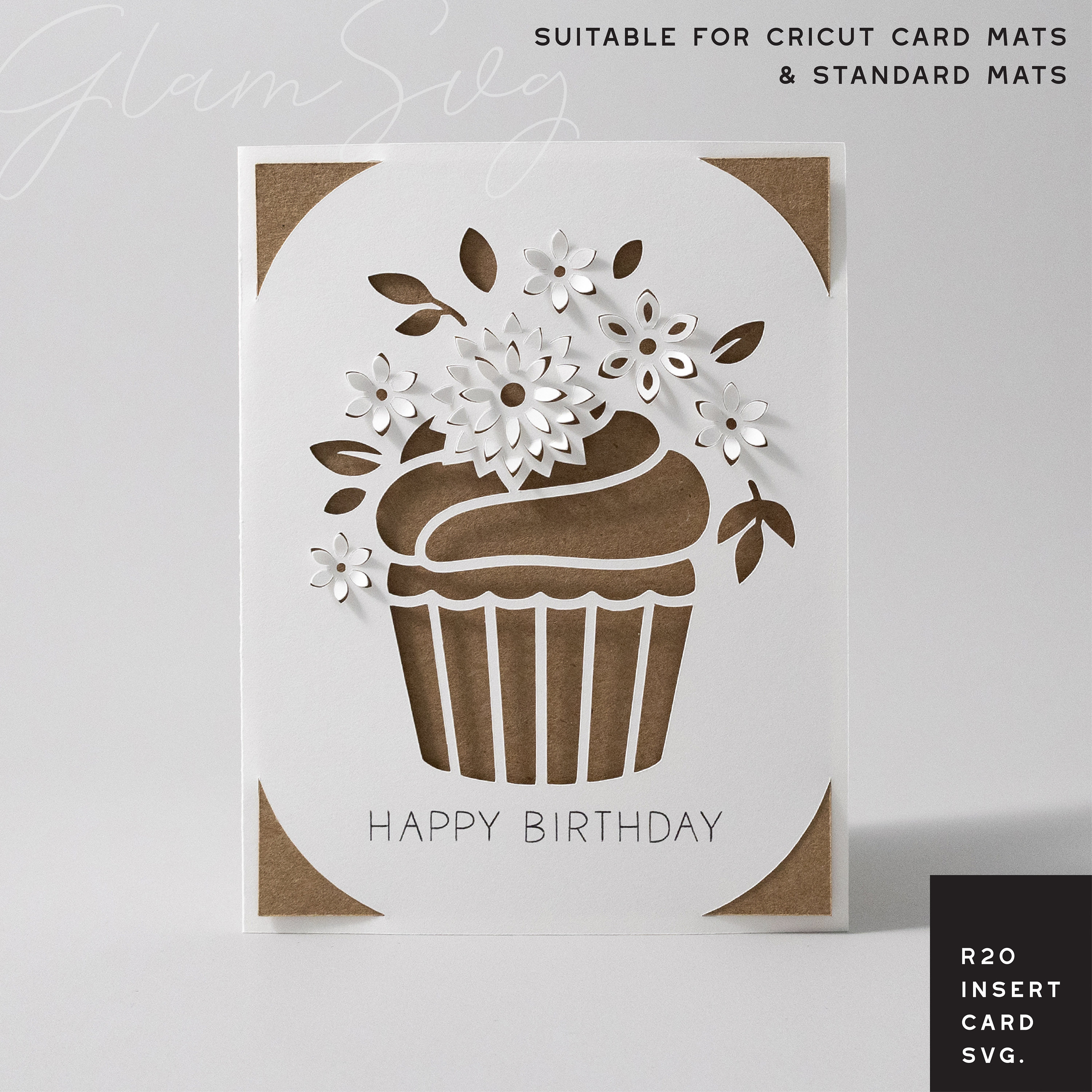 Birthday Insert Card SVG | Cupcake and Flowers Card for Cricut Card Mats & Standard Mats | Pop Up Flowers SVG | 3d Flowers SVG | R20
