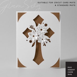Karta z wstawką „Cross and Flowers” SVG | Karta z wstawką „R20 Cricut Joy” SVG | Karta wielkanocna na maty Cricut Card i standardowe maty | Kwiaty typu pop-up SVG