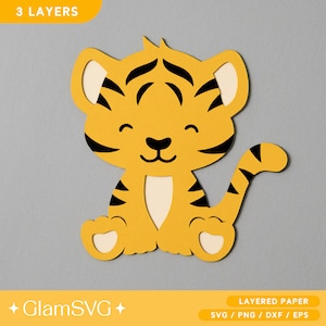 Tigre papier morceau SVG | Papier en couches bébé tigre SVG | Projet de papier cartonné | Scrapbooking SVG Couper des fichiers pour Cricut | Téléchargement numérique