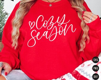Cozy Season SVG | Hand Lettered Christmas SVG Cut Files for Cricut | Stay Home Winter Digital Download