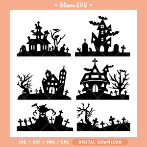 Halloween Scene Silhouettes SVG Bundle | Haunted Houses SVG Cut Files for Cricut | Digital Download