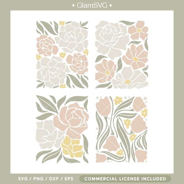 Flowers Danish Pastel SVG Bundle | Spring Home Decor SVG Cut Files for Cricut | Digital Download