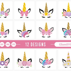 Unicorn Faces Bundle SVG, Unicorn Horn Svg, Unicorn Clipart, Svg Files for Cricut, Unicorn PNG, Magical Unicorn Svg, Unicorn Eyelashes Svg