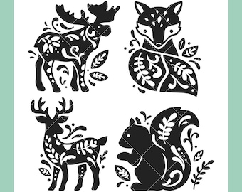 Folk Art Animals SVG Bundle | Forest Animals SVG Cut Files for Cricut | Digital Download