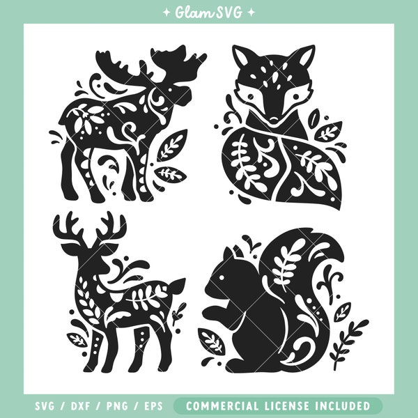 Folk Art Animals SVG Bundle | Forest Animals SVG Cut Files for Cricut | Digital Download