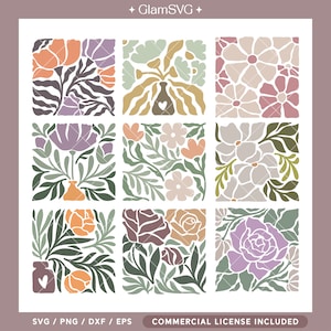 Paquete SVG de flores pastel danesas, Flores SVG, Svg floral, Archivos Svg de flores abstractas, SVG boho, Arte de pared Svg, Descarga digital