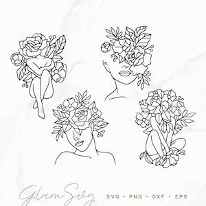 Floral Woman SVG Bundle, Woman with flowers SVG, Trending SVG, Modern Drawing, Svg for Wall Art, Wall Decor Svg, Png, Flower woman body Svg