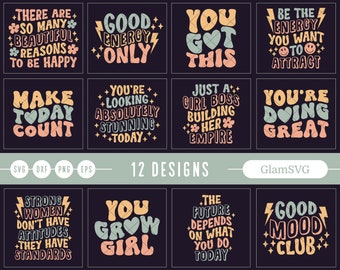 Retro Inspirierende SVG Bundle, Selbstliebe Zitate Spruch, Groovy SVG, Wellig Retro SVG, SVG-Dateien für Cricut, Retro Zitate SVG, Hippie svg