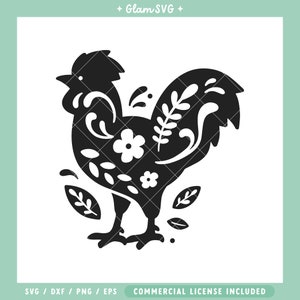 Rooster SVG, Folk Art Rooster svg, Farm Animal SVG Cut Files for Cricut, Bird Animal svg Files, Rooster Silhouette SVG, png, chicken svg