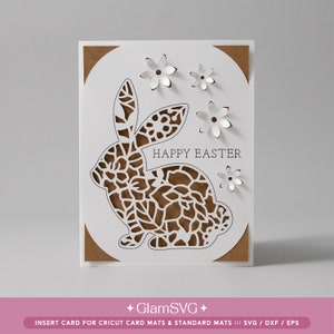 Cartão de inserção R20 de feliz Páscoa SVG | Cartão de coelhinho da Páscoa para tapetes de cartão Cricut e tapetes padrão | Flores pop-up SVG | Flores 3d SVG