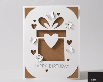 Birthday Insert Card SVG | Gift and Flowers Card for Cricut Card Mats & Standard Mats | Pop Up Flowers SVG | Pop-up Butterflies SVG | R20