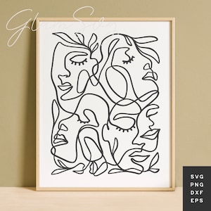 Caras boho abstractas SVG / Mid Century Modern Line Art Home Decor SVG Archivos de corte para Cricut / Boho SVG Decor / Descarga digital
