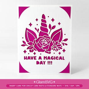 Tarjeta de inserción de unicornio de cumpleaños SVG / Tener una tarjeta de día mágico para Cricut Joy, Cricut Maker, Cricut Explore / Sobre y forro SVG incluidos