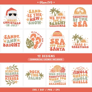 Retro Kerstmis in juli SVG Bundel Tropische Zomer SVG Zomer Svg Kerstmis in juli Gezegden Svg Golvende Retro Svg Bestanden voor Cricut